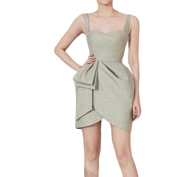 NEW Lane JT Lamae Dress SMALL Mini Gold Metallic Party Cocktail Bow Avant Garde - Picture 2 of 7